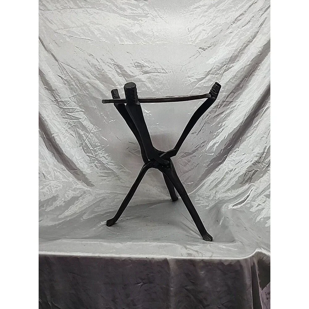 Vintage Malawian Wood authentic tripod table reversible top Hand carved 18  x 12